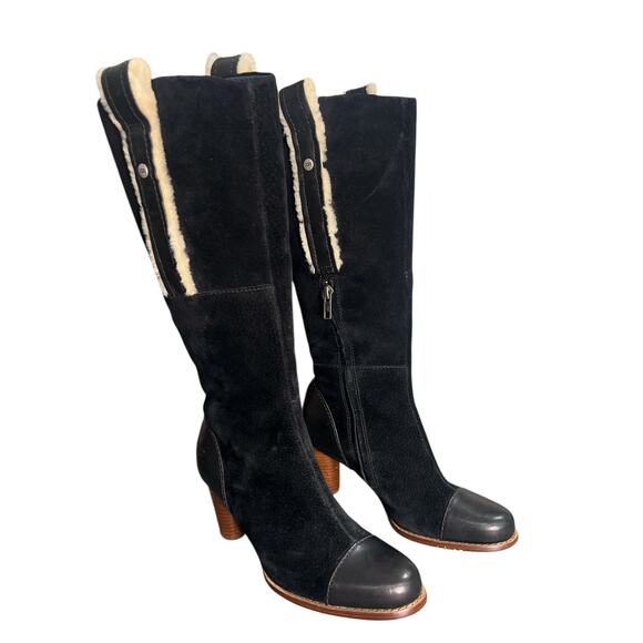 UGG Boots Womens 6 Tess Suede Leather Captoe Shearling Tall Riding #5504